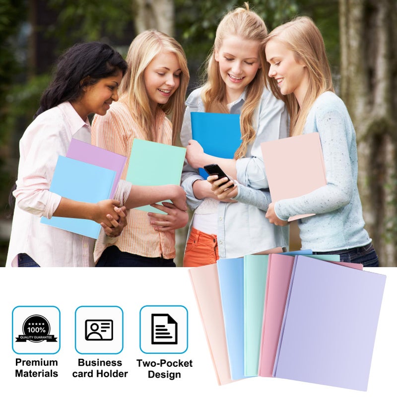HABGP Two Pocket Folder With Prongs (5 Pack, Pastel Colors), Plastic Folders With Pockets and Business Card Holder, Fit Letter Size, for Organizing Papers in School, Office & Business - Image 5